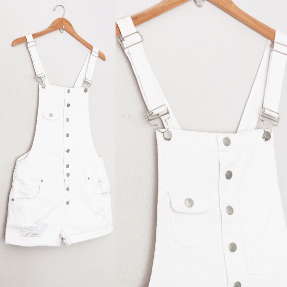 Lovers and Friends Shane Overall Shortall M Kinston White Denim Distressed $178 - Picture 7 of 16